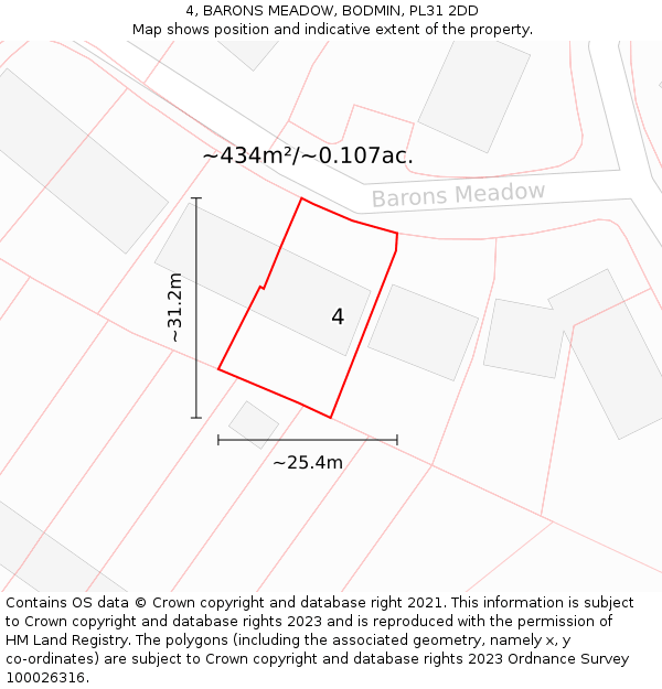 4, BARONS MEADOW, BODMIN, PL31 2DD: Plot and title map