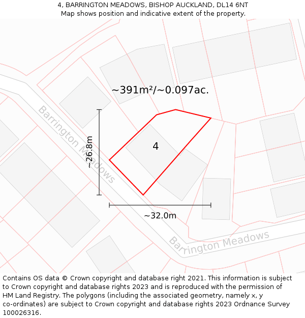 4, BARRINGTON MEADOWS, BISHOP AUCKLAND, DL14 6NT: Plot and title map