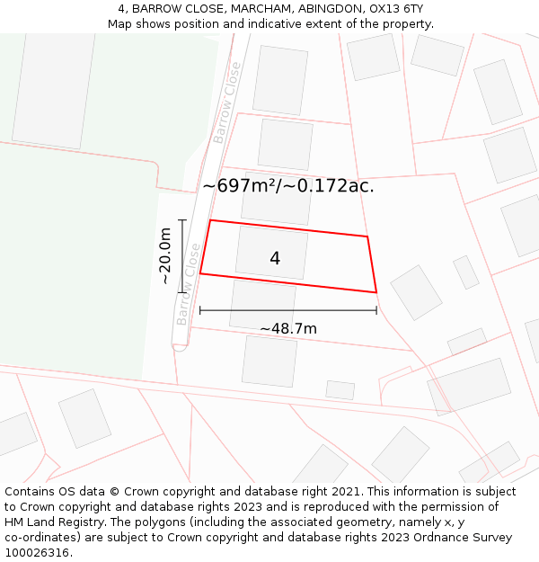 4, BARROW CLOSE, MARCHAM, ABINGDON, OX13 6TY: Plot and title map