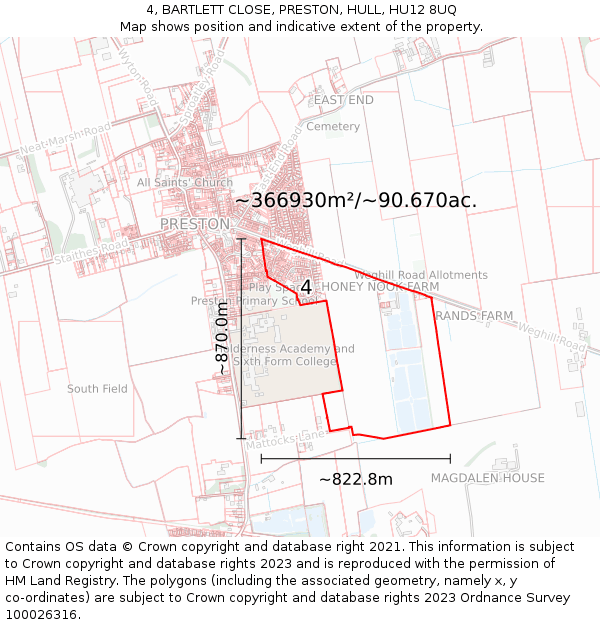 4, BARTLETT CLOSE, PRESTON, HULL, HU12 8UQ: Plot and title map