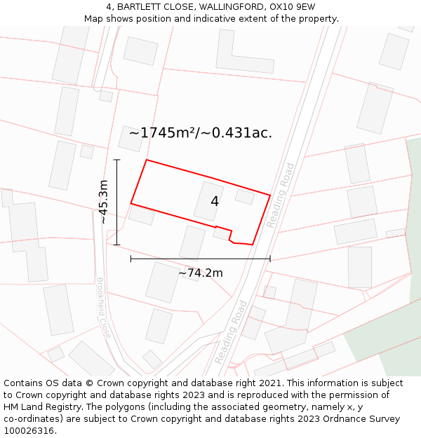 4, BARTLETT CLOSE, WALLINGFORD, OX10 9EW: Plot and title map
