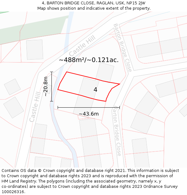 4, BARTON BRIDGE CLOSE, RAGLAN, USK, NP15 2JW: Plot and title map