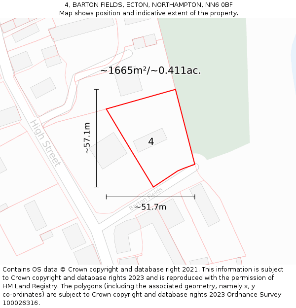 4, BARTON FIELDS, ECTON, NORTHAMPTON, NN6 0BF: Plot and title map
