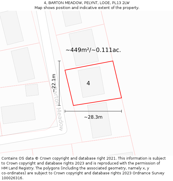 4, BARTON MEADOW, PELYNT, LOOE, PL13 2LW: Plot and title map