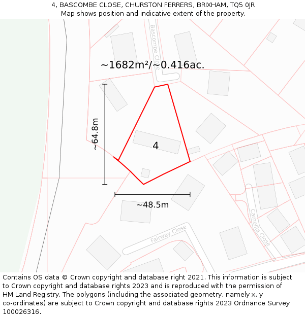4, BASCOMBE CLOSE, CHURSTON FERRERS, BRIXHAM, TQ5 0JR: Plot and title map