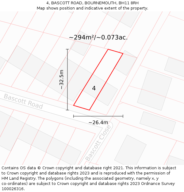 4, BASCOTT ROAD, BOURNEMOUTH, BH11 8RH: Plot and title map