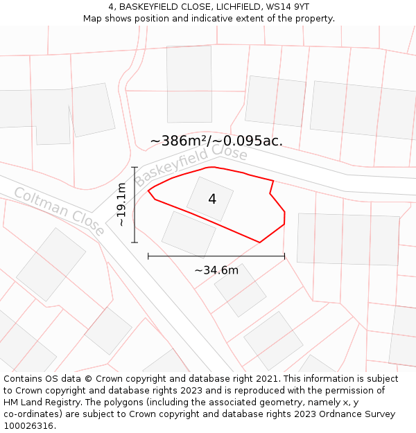 4, BASKEYFIELD CLOSE, LICHFIELD, WS14 9YT: Plot and title map
