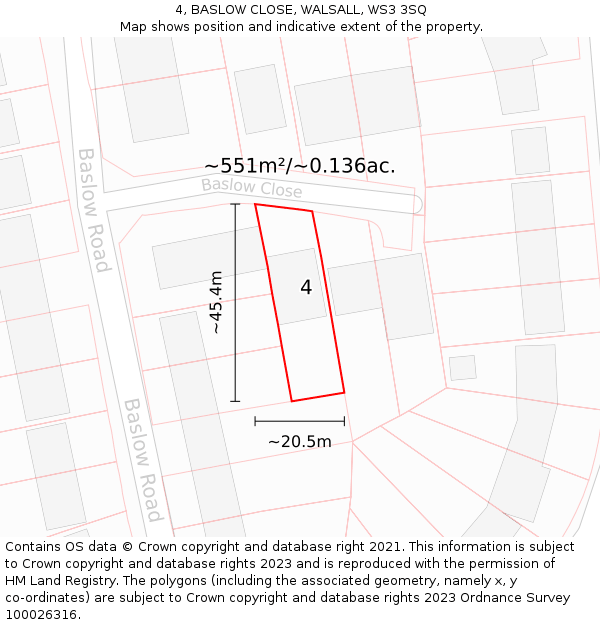 4, BASLOW CLOSE, WALSALL, WS3 3SQ: Plot and title map