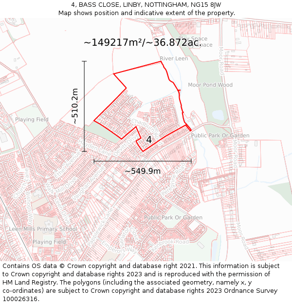 4, BASS CLOSE, LINBY, NOTTINGHAM, NG15 8JW: Plot and title map