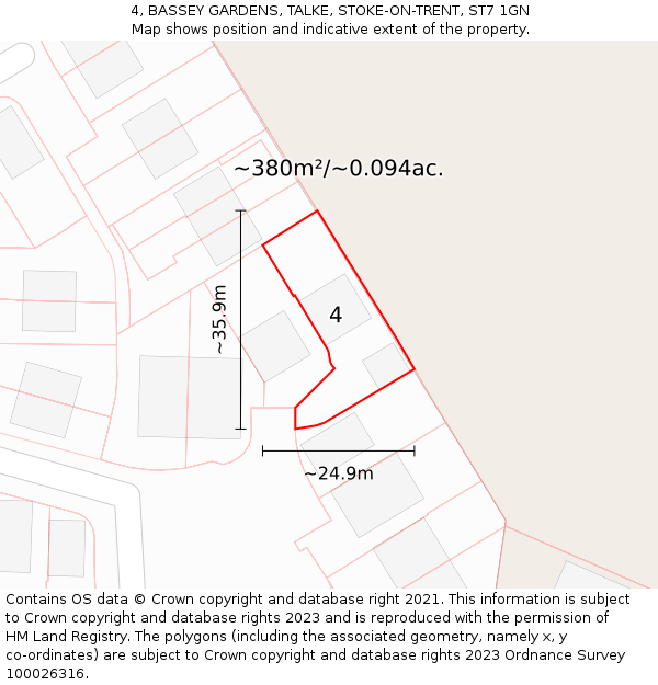 4, BASSEY GARDENS, TALKE, STOKE-ON-TRENT, ST7 1GN: Plot and title map
