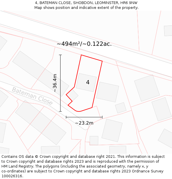 4, BATEMAN CLOSE, SHOBDON, LEOMINSTER, HR6 9NW: Plot and title map