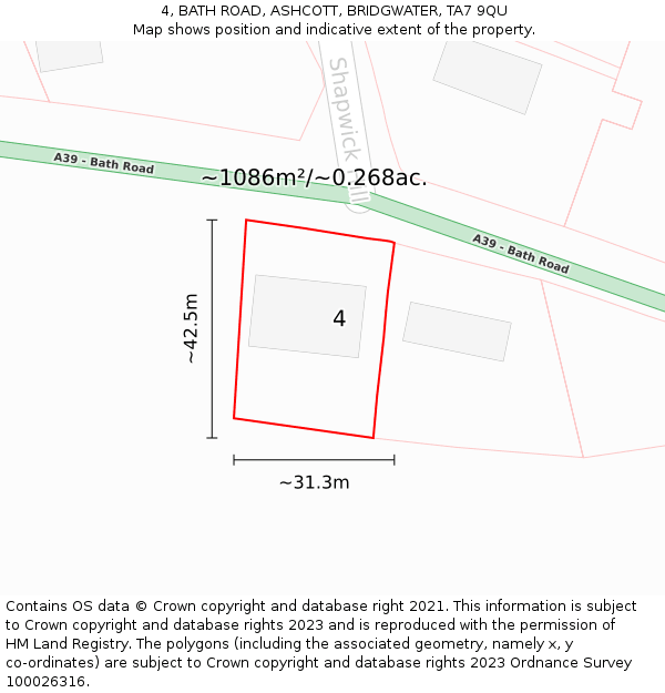 4, BATH ROAD, ASHCOTT, BRIDGWATER, TA7 9QU: Plot and title map