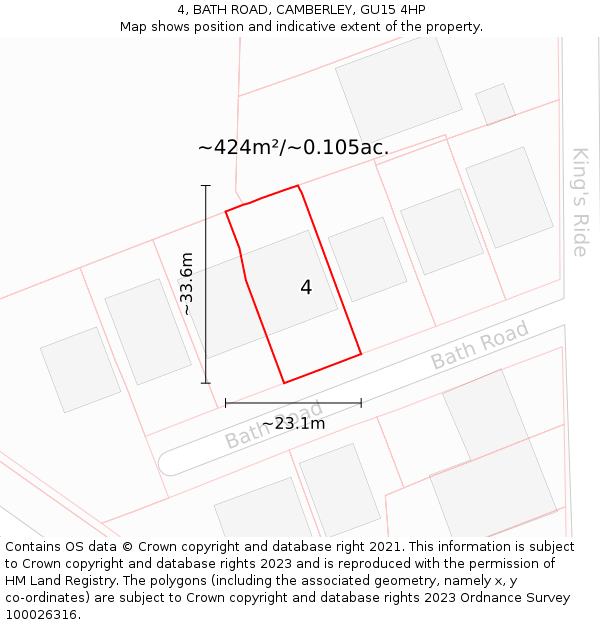 4, BATH ROAD, CAMBERLEY, GU15 4HP: Plot and title map