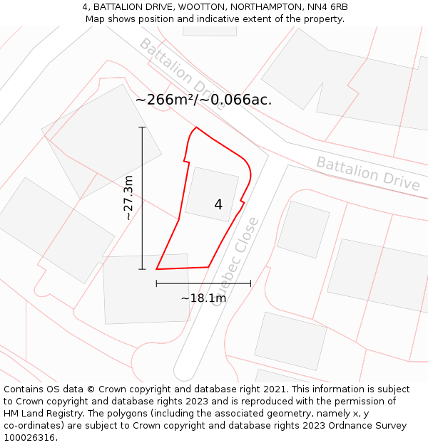 4, BATTALION DRIVE, WOOTTON, NORTHAMPTON, NN4 6RB: Plot and title map