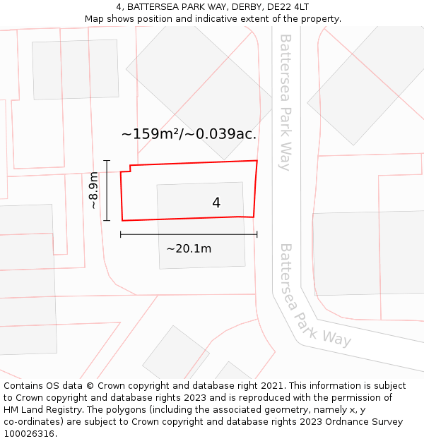 4, BATTERSEA PARK WAY, DERBY, DE22 4LT: Plot and title map