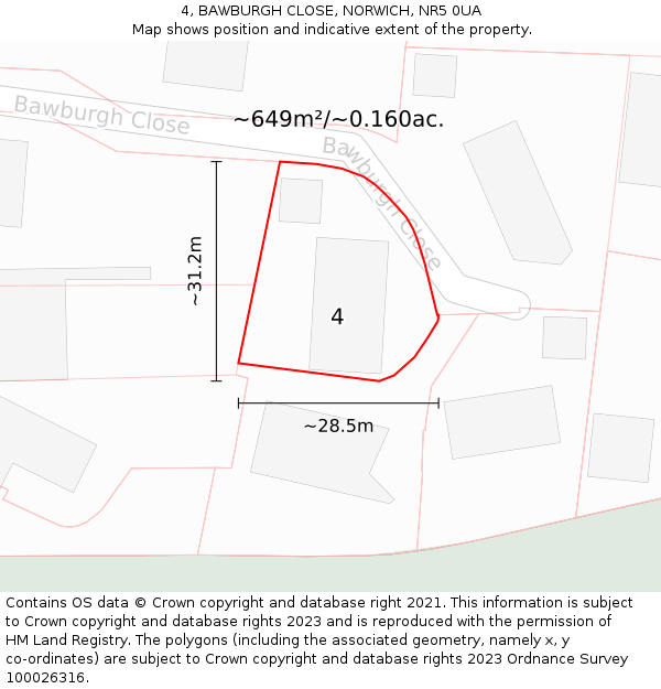 4, BAWBURGH CLOSE, NORWICH, NR5 0UA: Plot and title map