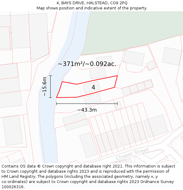 4, BAYS DRIVE, HALSTEAD, CO9 2PQ: Plot and title map