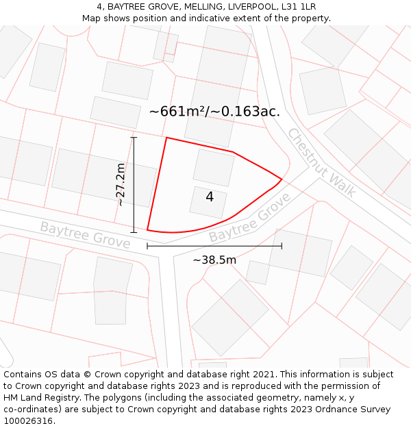 4, BAYTREE GROVE, MELLING, LIVERPOOL, L31 1LR: Plot and title map