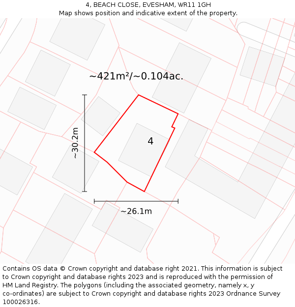 4, BEACH CLOSE, EVESHAM, WR11 1GH: Plot and title map