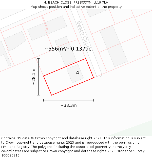 4, BEACH CLOSE, PRESTATYN, LL19 7LH: Plot and title map