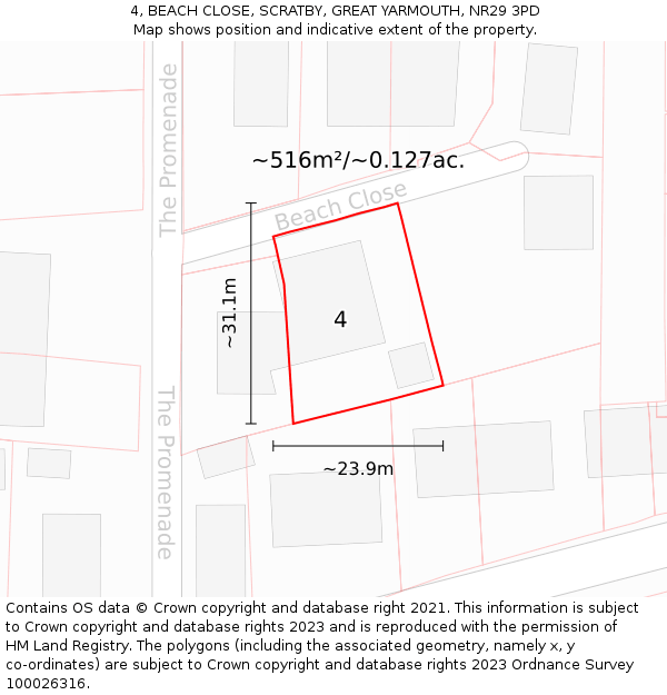 4, BEACH CLOSE, SCRATBY, GREAT YARMOUTH, NR29 3PD: Plot and title map