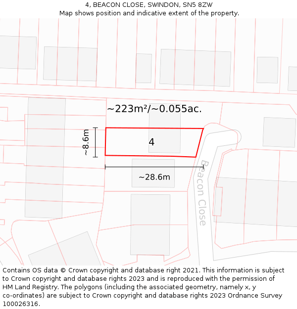 4, BEACON CLOSE, SWINDON, SN5 8ZW: Plot and title map