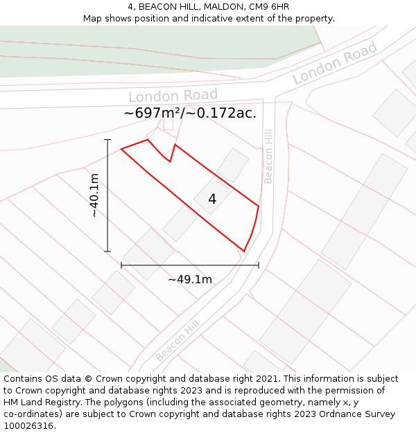 4, BEACON HILL, MALDON, CM9 6HR: Plot and title map