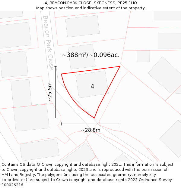4, BEACON PARK CLOSE, SKEGNESS, PE25 1HQ: Plot and title map