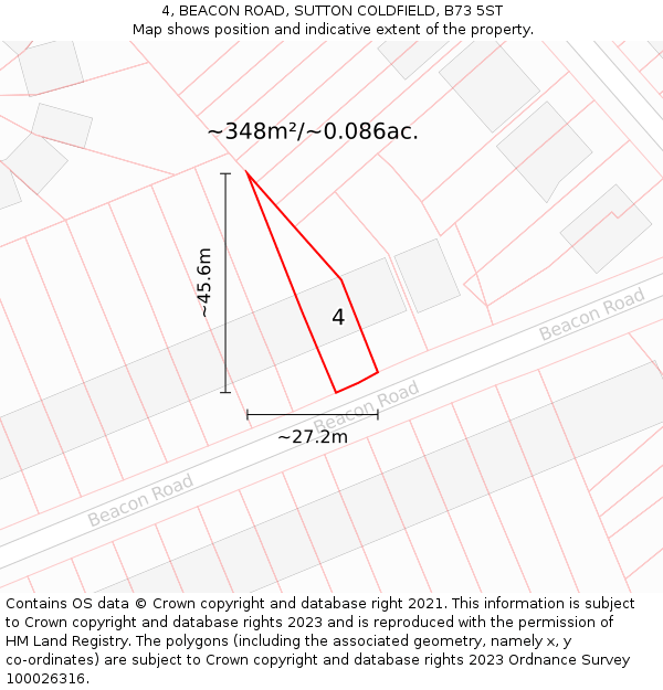 4, BEACON ROAD, SUTTON COLDFIELD, B73 5ST: Plot and title map