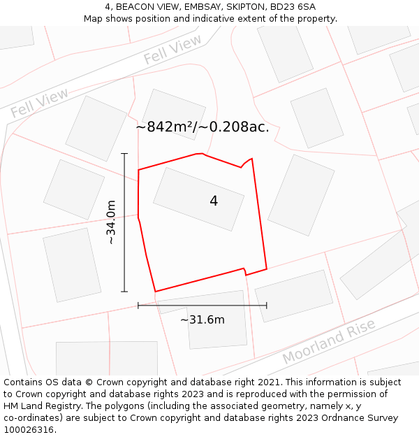 4, BEACON VIEW, EMBSAY, SKIPTON, BD23 6SA: Plot and title map