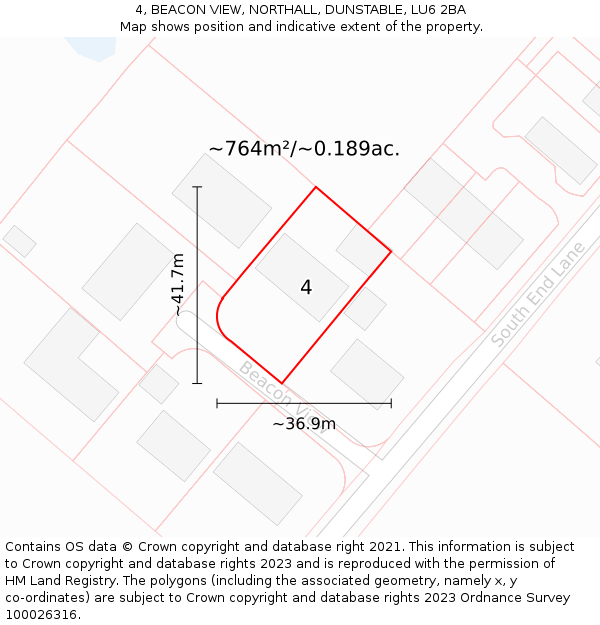 4, BEACON VIEW, NORTHALL, DUNSTABLE, LU6 2BA: Plot and title map