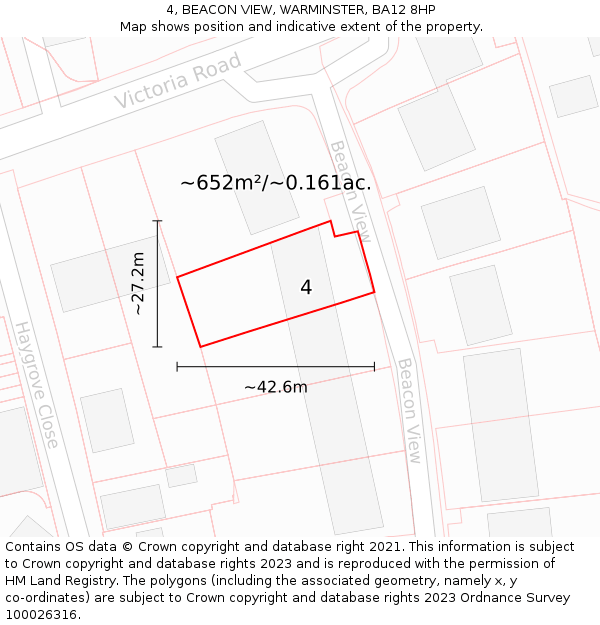 4, BEACON VIEW, WARMINSTER, BA12 8HP: Plot and title map