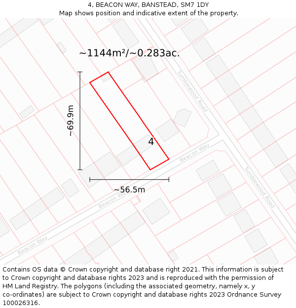 4, BEACON WAY, BANSTEAD, SM7 1DY: Plot and title map