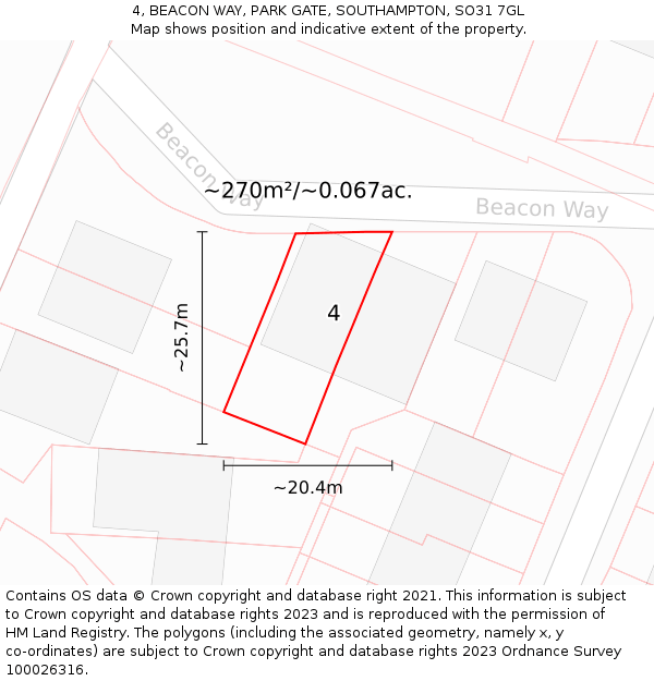 4, BEACON WAY, PARK GATE, SOUTHAMPTON, SO31 7GL: Plot and title map