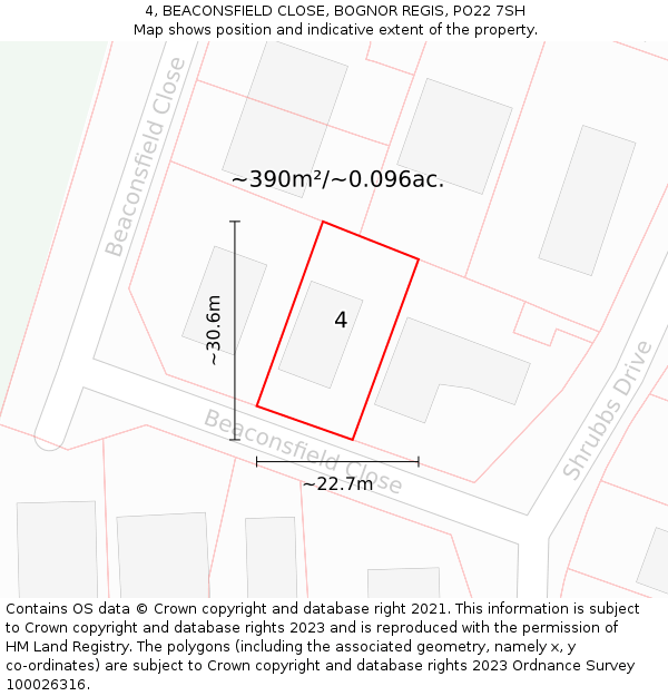 4, BEACONSFIELD CLOSE, BOGNOR REGIS, PO22 7SH: Plot and title map