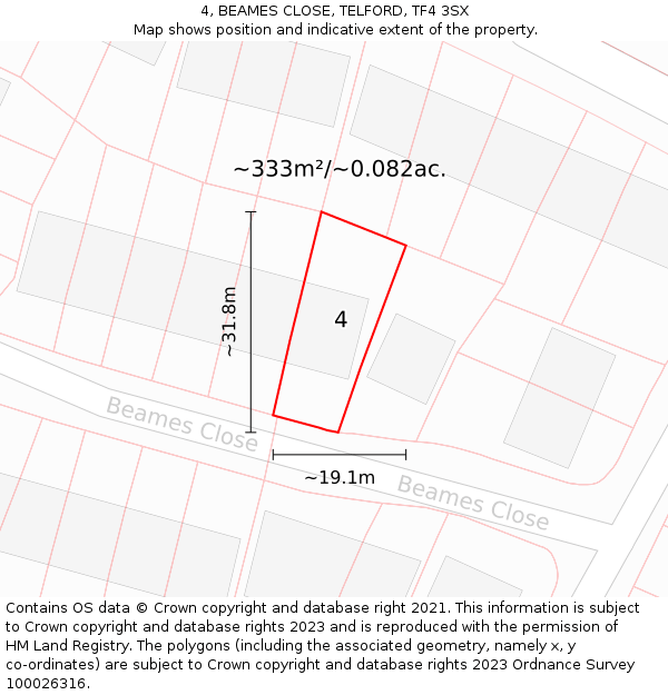 4, BEAMES CLOSE, TELFORD, TF4 3SX: Plot and title map