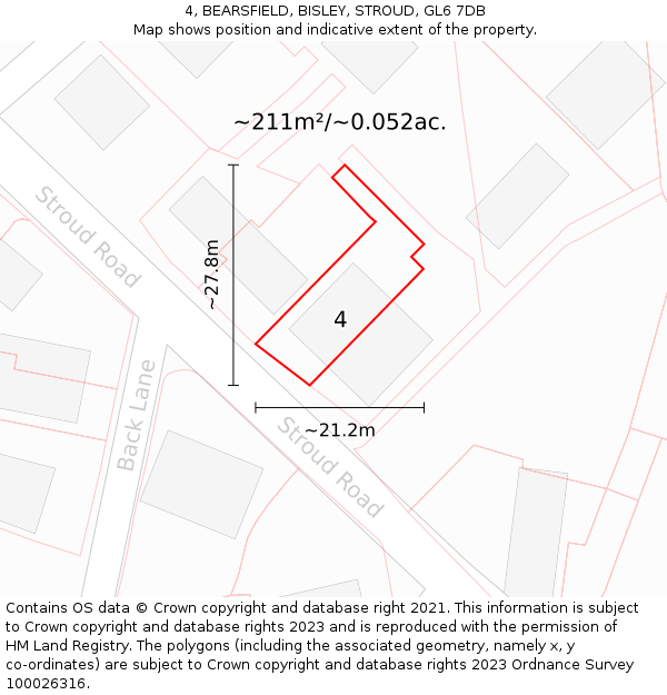 4, BEARSFIELD, BISLEY, STROUD, GL6 7DB: Plot and title map
