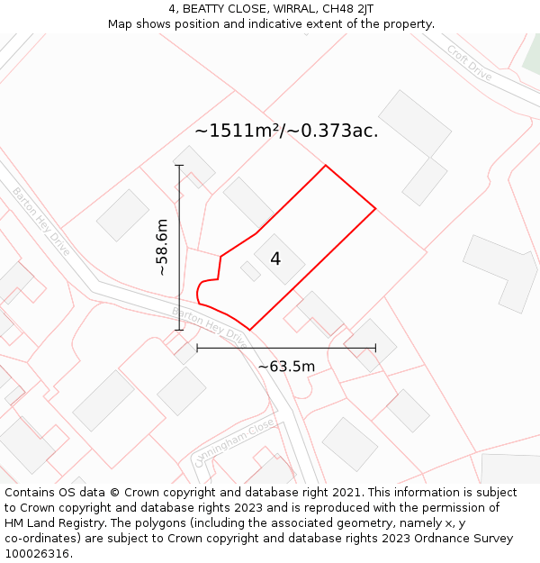 4, BEATTY CLOSE, WIRRAL, CH48 2JT: Plot and title map