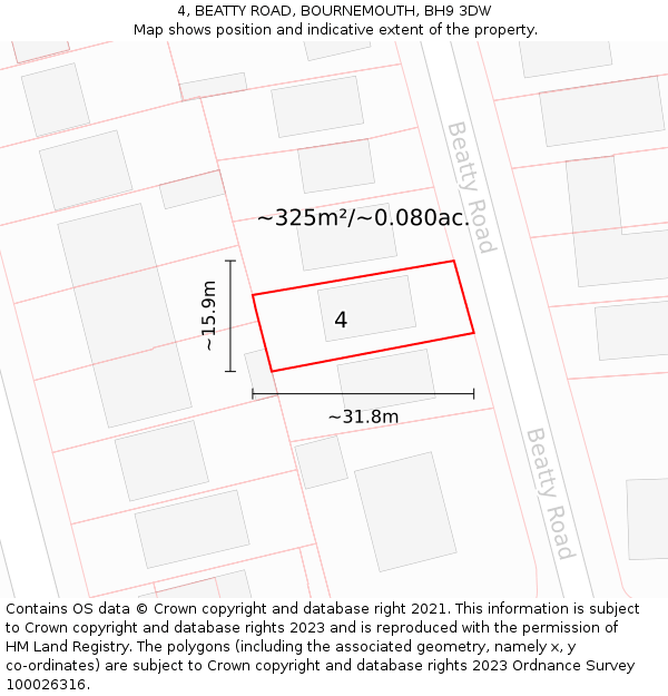4, BEATTY ROAD, BOURNEMOUTH, BH9 3DW: Plot and title map