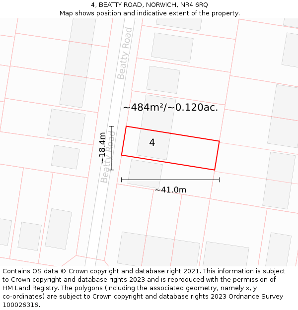 4, BEATTY ROAD, NORWICH, NR4 6RQ: Plot and title map