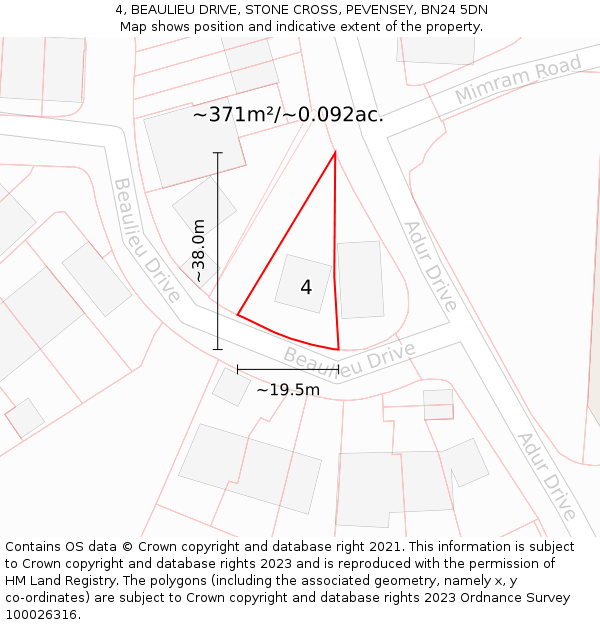 4, BEAULIEU DRIVE, STONE CROSS, PEVENSEY, BN24 5DN: Plot and title map