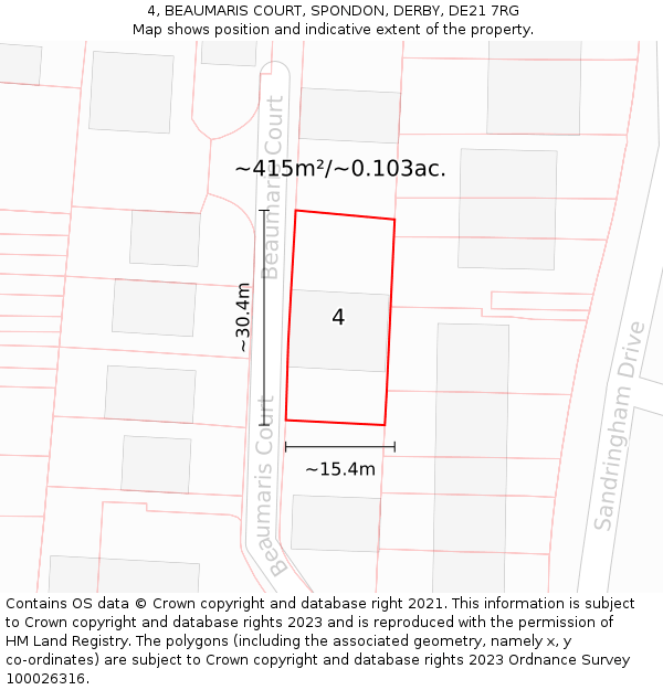 4, BEAUMARIS COURT, SPONDON, DERBY, DE21 7RG: Plot and title map