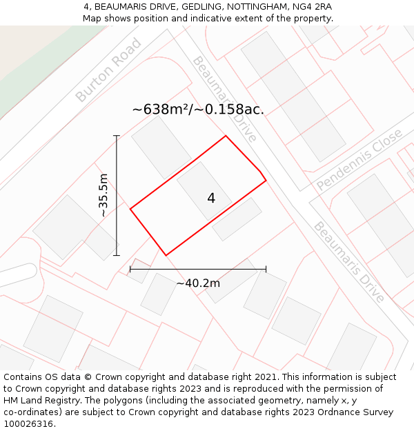 4, BEAUMARIS DRIVE, GEDLING, NOTTINGHAM, NG4 2RA: Plot and title map