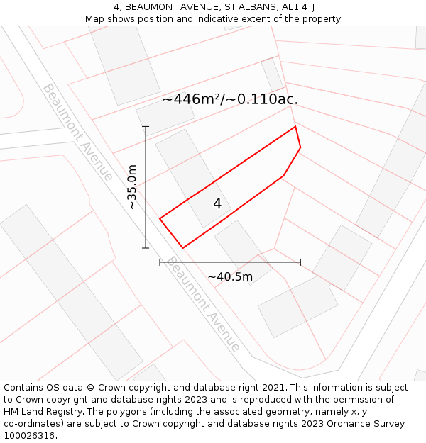 4, BEAUMONT AVENUE, ST ALBANS, AL1 4TJ: Plot and title map