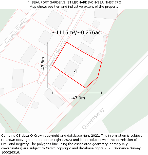 4, BEAUPORT GARDENS, ST LEONARDS-ON-SEA, TN37 7PQ: Plot and title map