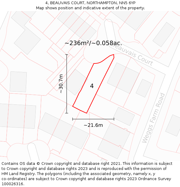4, BEAUVAIS COURT, NORTHAMPTON, NN5 6YP: Plot and title map