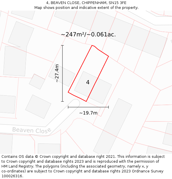4, BEAVEN CLOSE, CHIPPENHAM, SN15 3FE: Plot and title map
