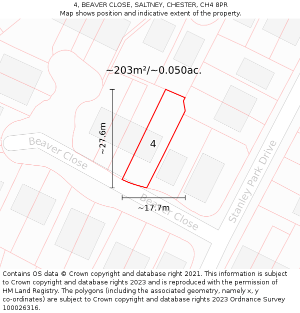 4, BEAVER CLOSE, SALTNEY, CHESTER, CH4 8PR: Plot and title map