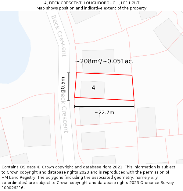 4, BECK CRESCENT, LOUGHBOROUGH, LE11 2UT: Plot and title map