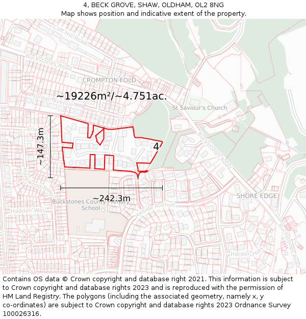 4, BECK GROVE, SHAW, OLDHAM, OL2 8NG: Plot and title map